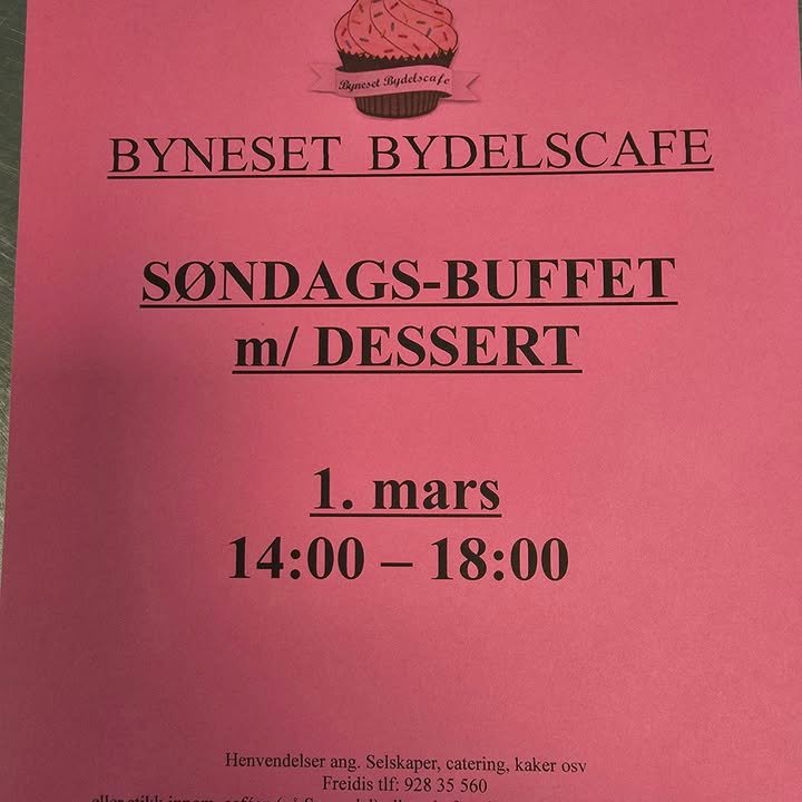 Søndagsbuffet med dessert – 1. mars, 14:00–18:00.